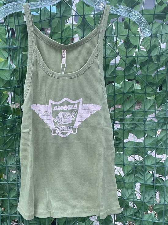 Spell Tops - Spell Olive Green Ribbed Angels Graphic Tank